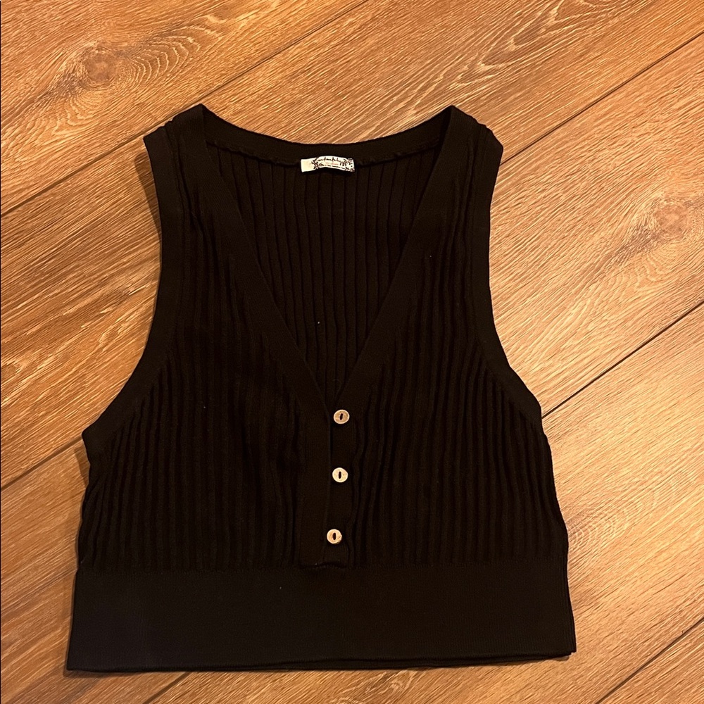 Free People Black Ribbed Crop Top